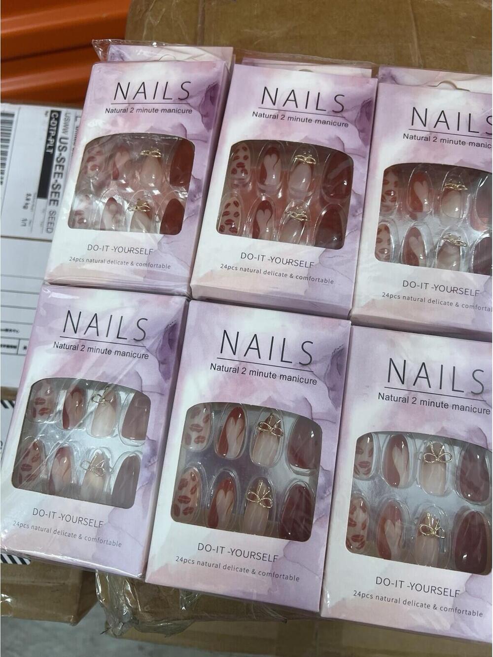 Lot of 3 Hearts Theme 3D Press-On Nails, Multicolor Pre-Designed Set, 6 Packs